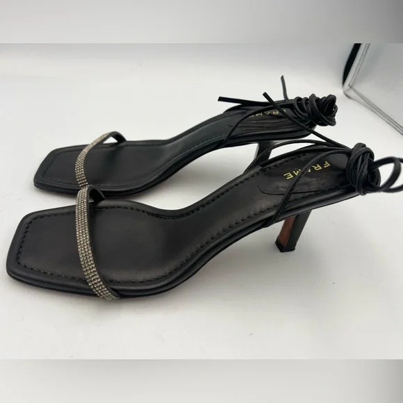 FRAME Le Ozzie Ankle Tie Sandal Black Leather Women’s SZ EU38.5  MSRP $468 - Picture 10 of 15